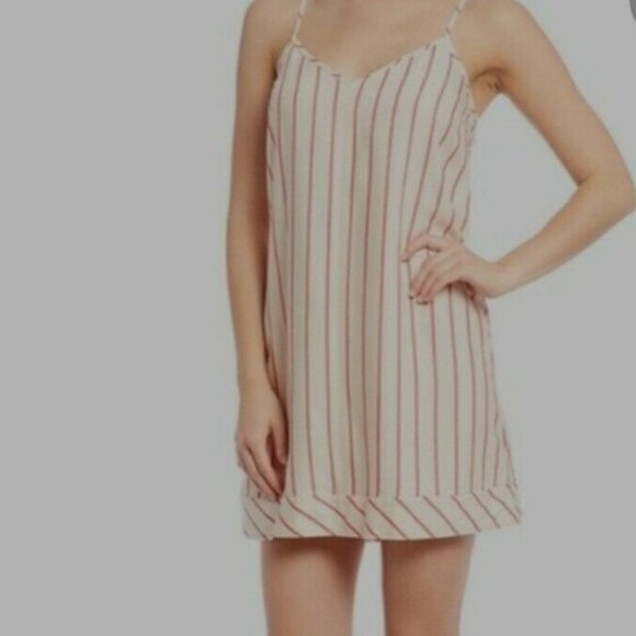 GIANNI BINI Cream Red Stripe Sleeveless Spaghetti Strap Shift Dress Size Medium - Picture 1 of 8